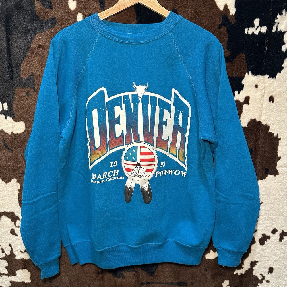 Vintage 1993 Denver Colorado POW WOW Aztec Hanes Sweater Size Large